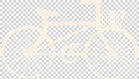 Showing off-white flat bicycle in profile with spoked wheels, woven basket, Stock Illustration