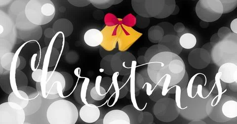 Showing white script Christmas spanning center in holiday card, with golden Stock Illustration