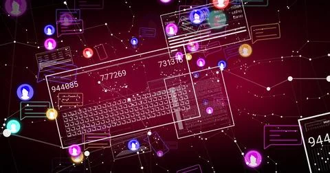Showing wireframe keyboard and panels on magenta-black gradient, displaying Illustrazione stock