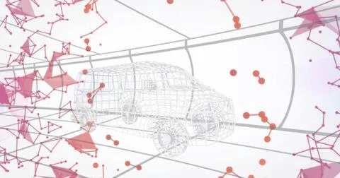 Showing wireframe SUV sitting inside grey tunnel frame, with red and pink 스톡 일러스트
