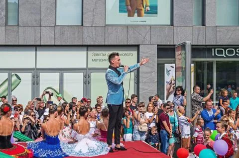 Showman of city carnival procession Stock Photos