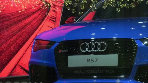The showroom with with the Audi auto model in the showcase Stock Footage 88433393