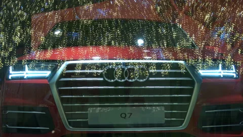 The showroom with with the Audi auto model in the showcase Stock Footage 88687883