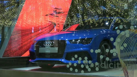 The showroom with with the Audi auto model in the showcase Stock Footage 88687887