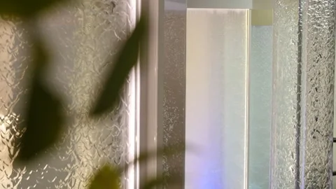 Showroom of self-circulating water partitions in acrylic panels. Stock Footage 297937332