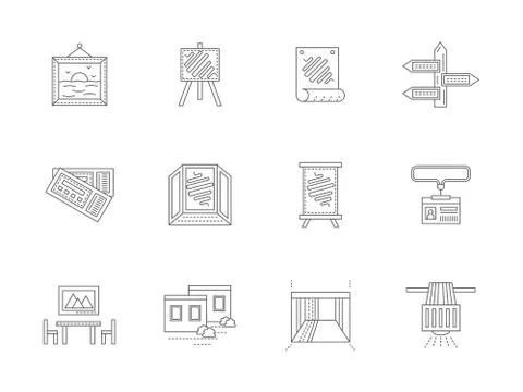 Showrooms flat line vector icons set Stock Illustration