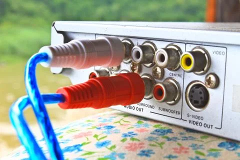 Shows the back panel of a dvd player Stock Photos