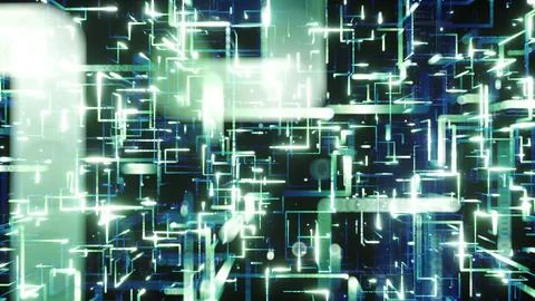 This shows a digital network with lines and shapes forming a web Stock Illustration