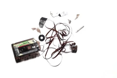 This shows a well known problem with the old fashioned compact cassettes Stock Photos