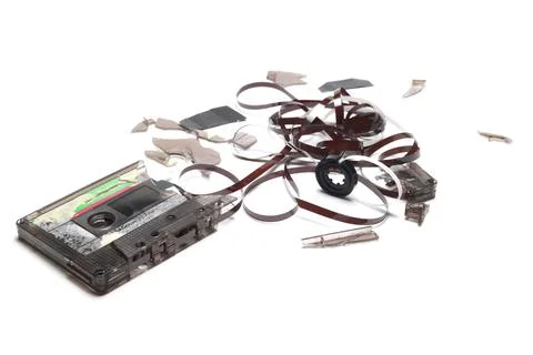 This shows a well known problem with the old fashioned compact cassettes Stock Photos