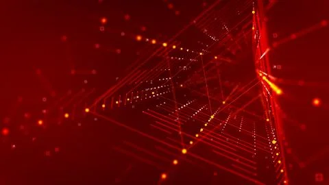 A showy 3d illustration of a sloping triangular style neon portal with sharp  Illustrazione stock