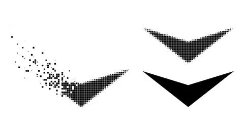 Shredded and Halftone Pixelated Arrowhead Down Icon Stock Illustration