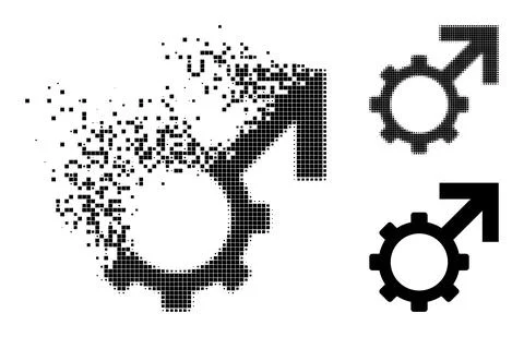 Shredded and Halftone Pixelated Technological Potence Glyph Stock Illustration