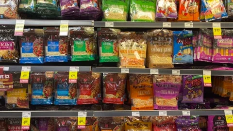 Shredded Cheese Packages Stock-Footage 167247786