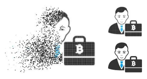 Shredded Dot Halftone Bitcoin Accounter Icon with Face イラスト素材