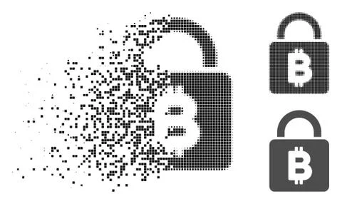Shredded Dot Halftone Bitcoin Lock Icon Stock Illustration