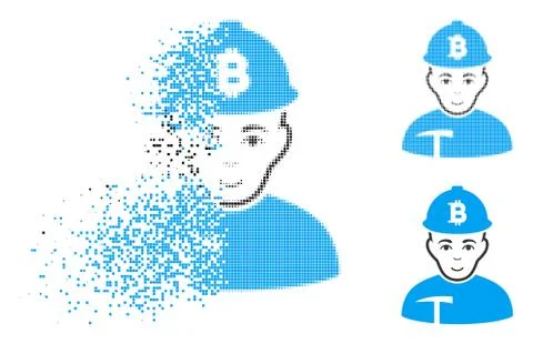 Shredded Dot Halftone Bitcoin Miner Icon with Face Stock Illustration