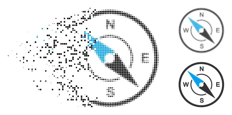 Shredded Dot Halftone Compass Icon Stock Illustration