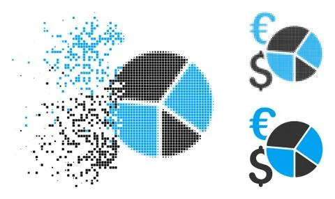 Shredded Dot Halftone Dollar And Euro Pie Chart Icon イラスト素材