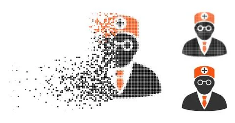 Shredded Dot Halftone Head Physician Icon Stock Illustration