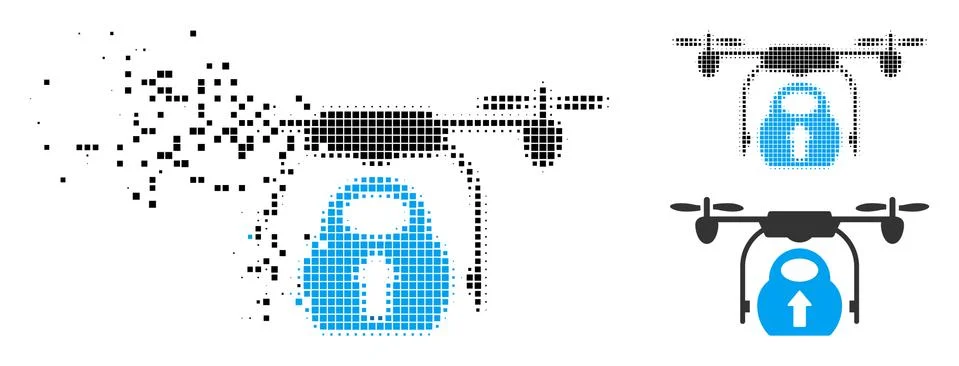 Shredded Dot Halftone Load Cargo Drone Icon 스톡 일러스트