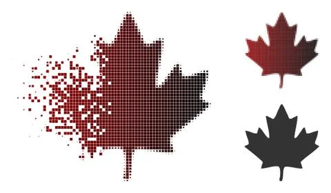 Shredded Dot Halftone Maple Leaf Icon Stock Illustration