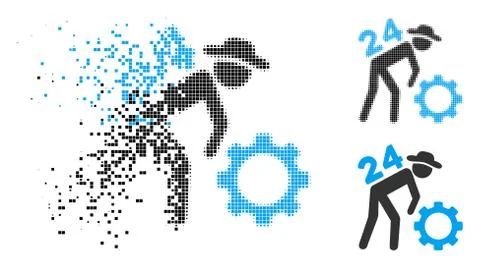 Shredded Dot Halftone Nonstop Working Person Icon Stock Illustration