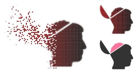 Shredded Dot Halftone Open Brain Icon 스톡 일러스트