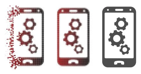 Shredded Dot Halftone Smartphone Settings Gears Icon Stock Illustration