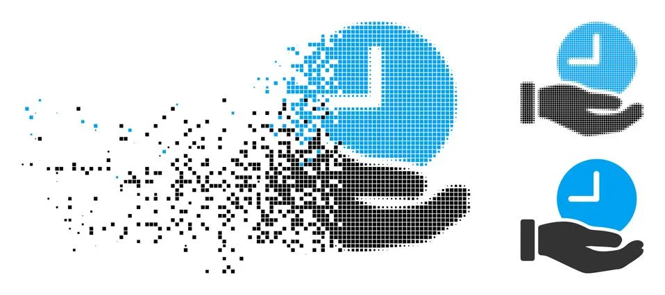 Shredded Dot Halftone Time Service Hand Icon Illustrazione stock