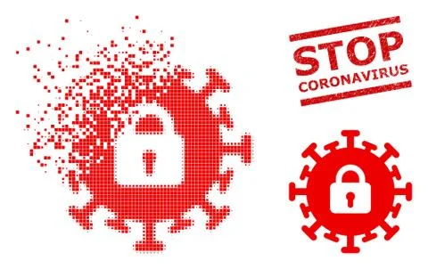 Shredded Dotted Contagious Lockdown Icon and Textured Stop Coronavirus Seal Illustrazione stock
