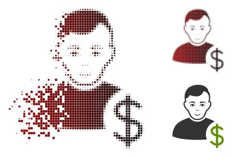 Shredded Dotted Halftone User Dollar Icon with Face Stock Illustration