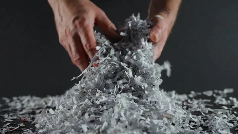 Shredded paper office documents in worker man hands. Close up Stock Footage 304303905