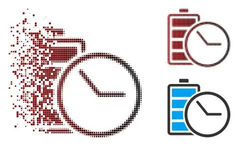 Shredded Pixel Halftone Battery Clock Icon Stock Illustration