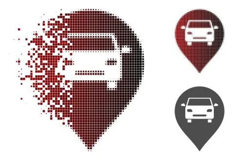 Shredded Pixel Halftone Car Map Marker Icon Stock Illustration