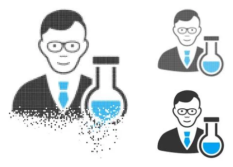 Shredded Pixel Halftone Chemist Icon with Face Stock Illustration