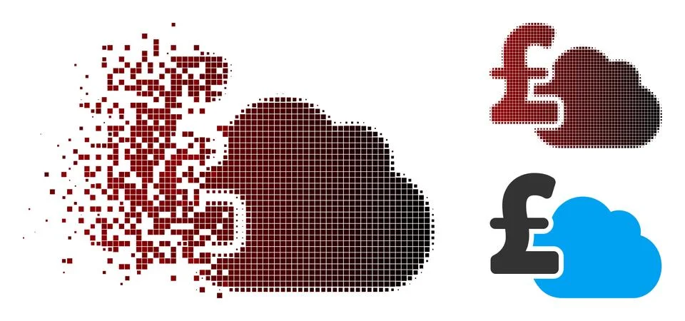 Shredded Pixel Halftone Cloud Pound Banking Icon Illustrazione stock
