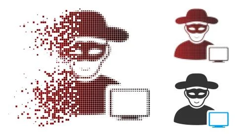 Shredded Pixel Halftone Computer Hacker Icon Stock Illustration