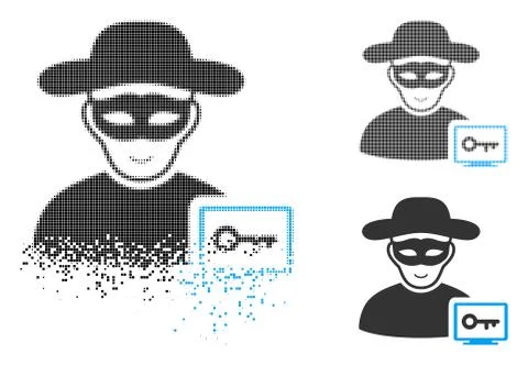 Shredded Pixel Halftone Computer Hacker Icon with Face Stock Illustration