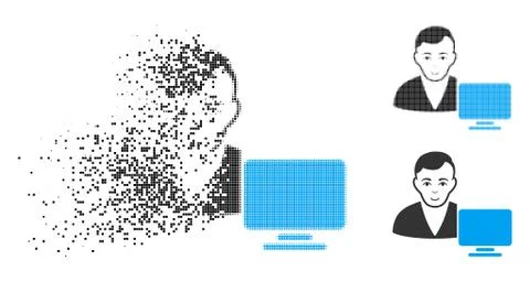 Shredded Pixel Halftone Computer User Icon with Face Stock Illustration