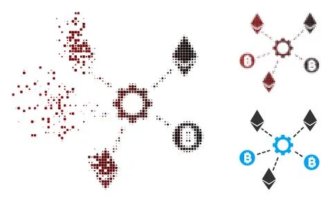 Shredded Pixel Halftone Cryptocurrency Network Nodes Icon 库存插图