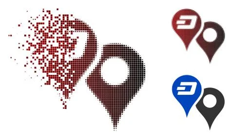Shredded Pixel Halftone Dashcoin Map Pointers Icon Stock Illustration