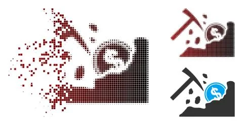 Shredded Pixel Halftone Dollar Mining Hammer Icon Stock Illustration