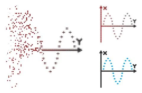 Shredded Pixel Halftone Dotted Sinusoid Plot Icon Ilustración de archivo