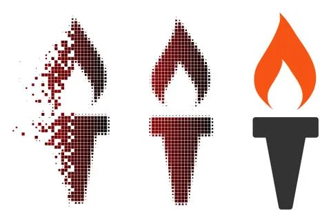 Shredded Pixel Halftone Fire Torch Icon Stock Illustration