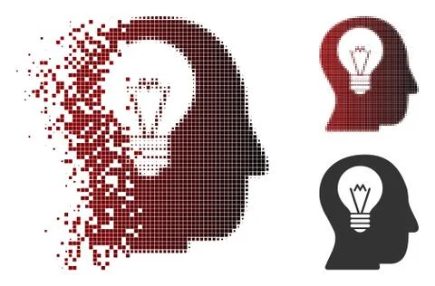 Shredded Pixel Halftone Intellect Bulb Icon Stock Illustration