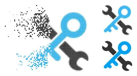 Shredded Pixel Halftone Key Tools Icon Stock Illustration