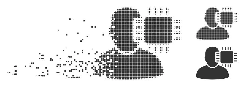Shredded Pixel Halftone Neuro Interface Icon Stock Illustration