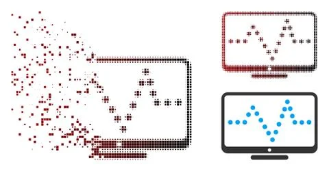 Shredded Pixel Halftone Pulse Chart Icon Stock Illustration