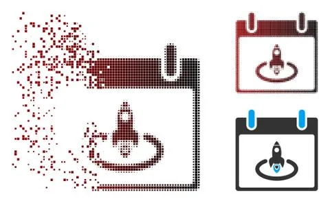 Shredded Pixel Halftone Rocket Start Calendar Day Icon Stock Illustration